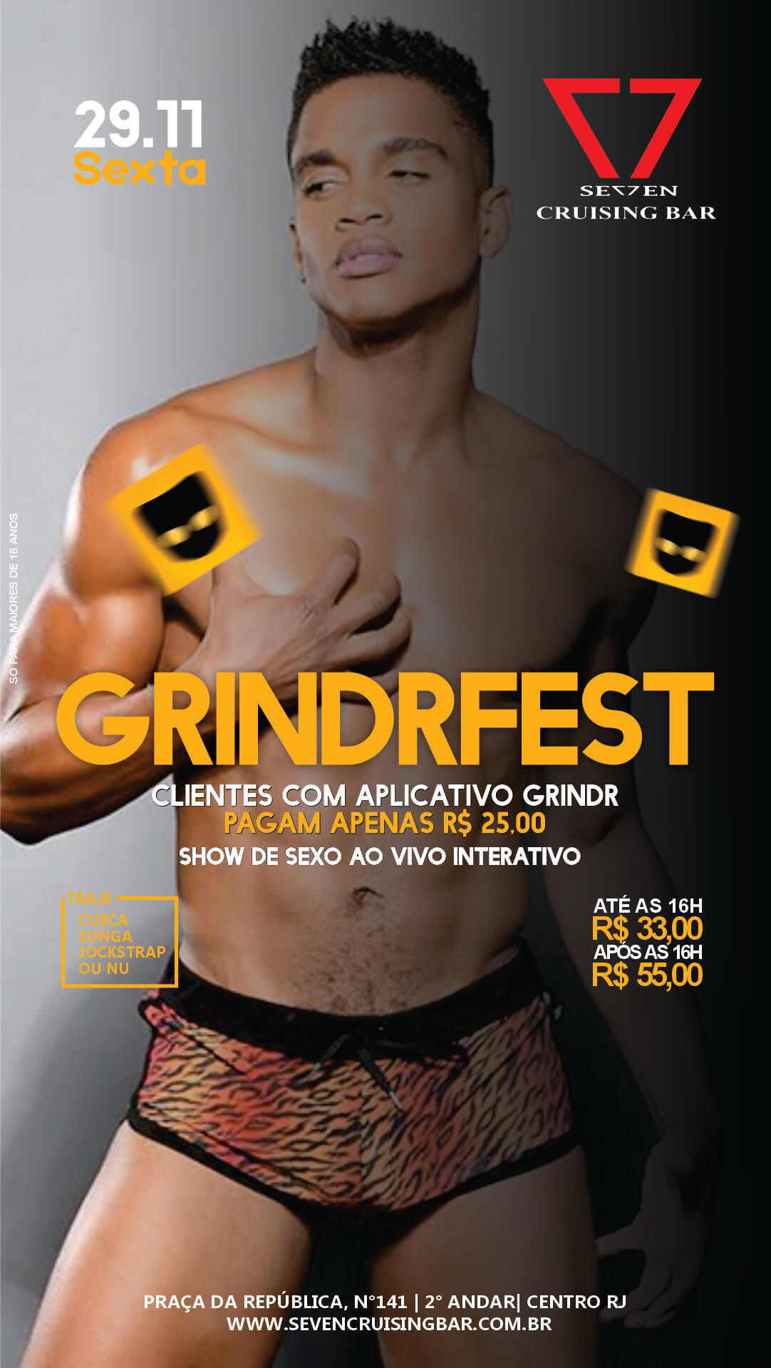 GrindrFest - Clientes Grindr Pagam só R$ 25,00 - RIO - 29 NOV